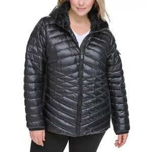 Calvin Klein Performance Women's Plus Size Hooded Faux-Fur-Trim Quilted Coat 1X
